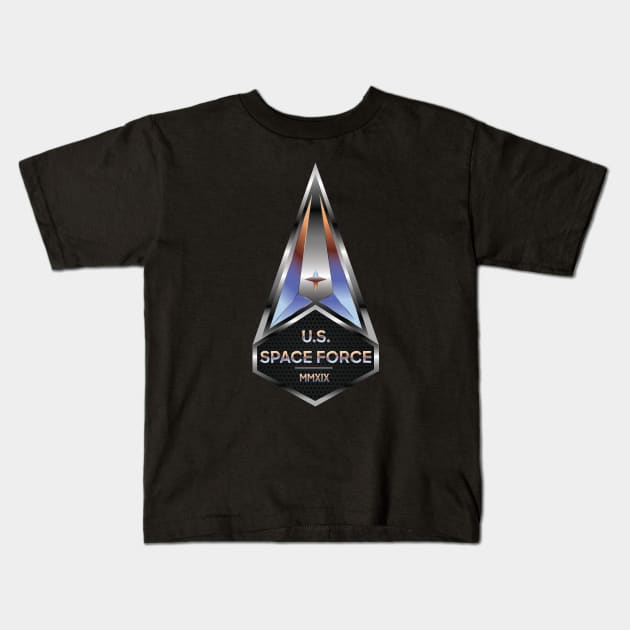 Space Force Official Service Patch -Metallic Colored Version Kids T-Shirt by SpaceForceOutfitters